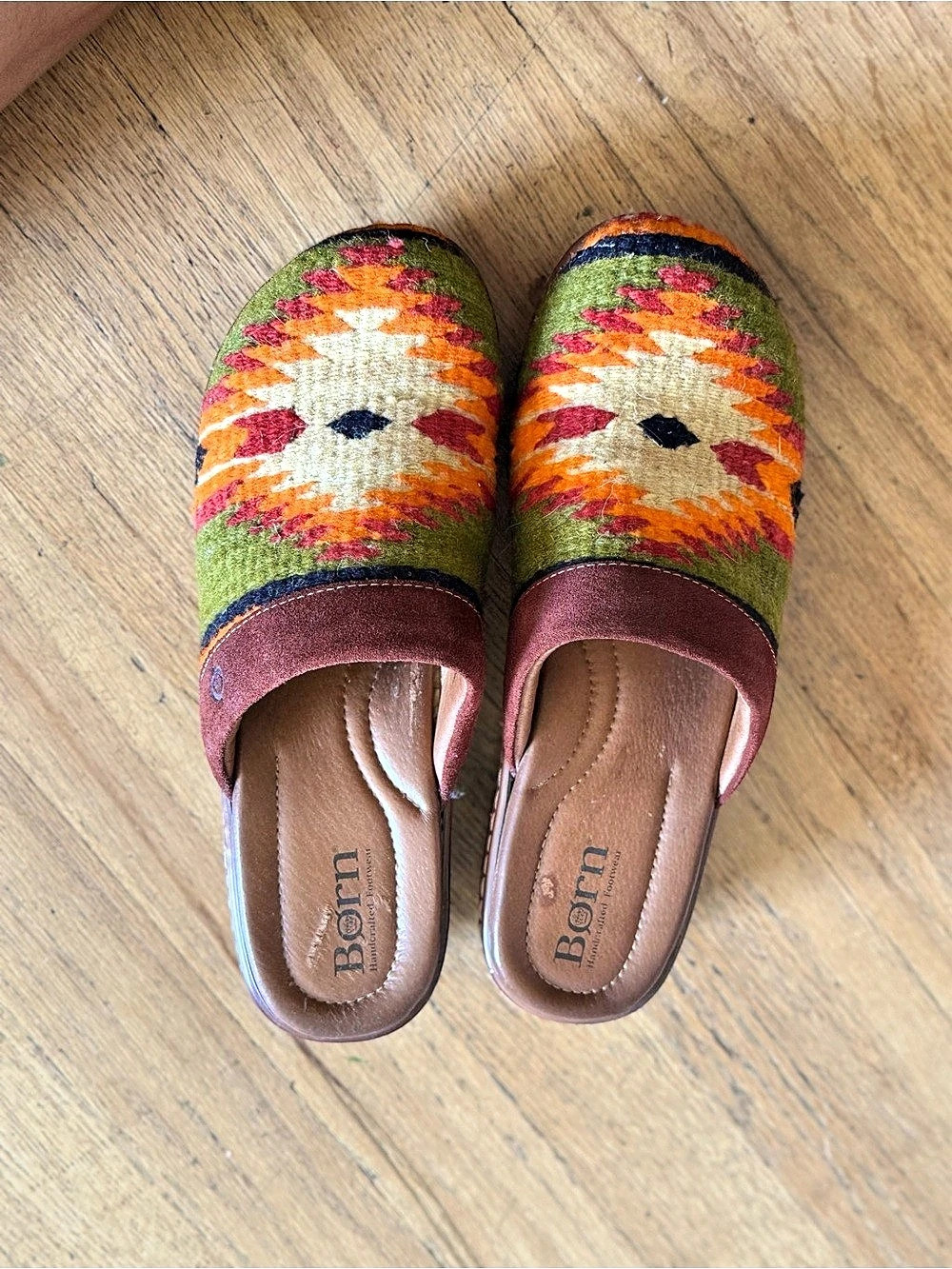 Born Women's Woven Geometric Mules in Green & Red